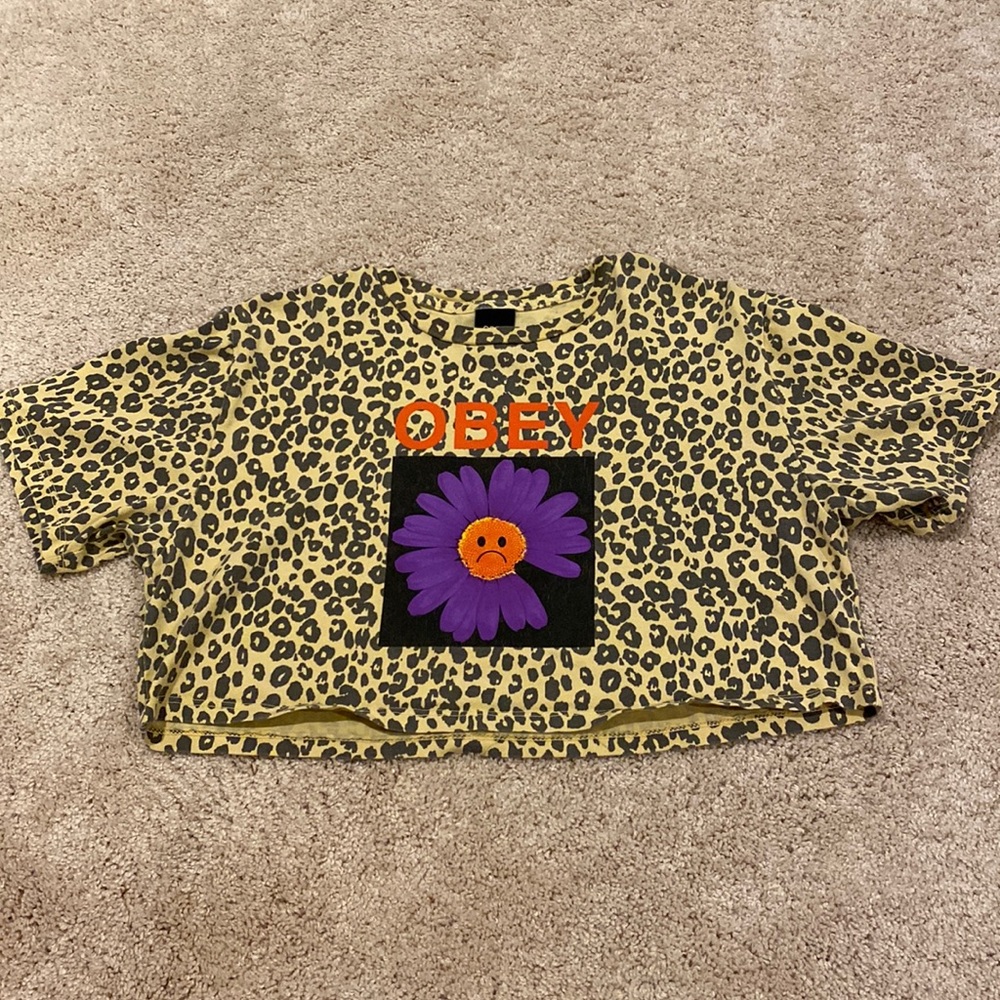 Obey Cheetah Sad Purple Flower Crop Top